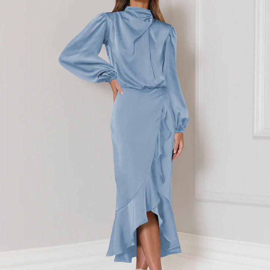 Satin Long Sleeve Fishtail Dress