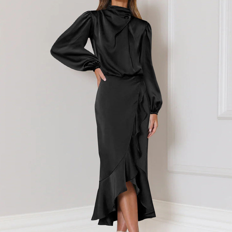 Satin Long Sleeve Fishtail Dress