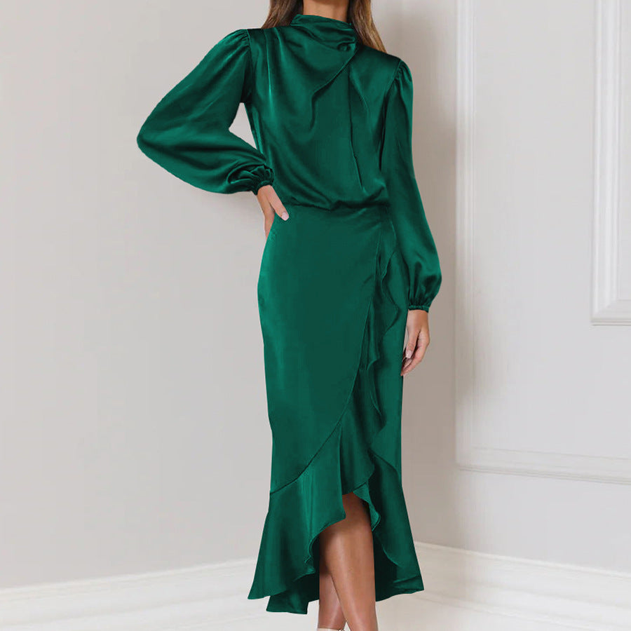 Satin Long Sleeve Fishtail Dress