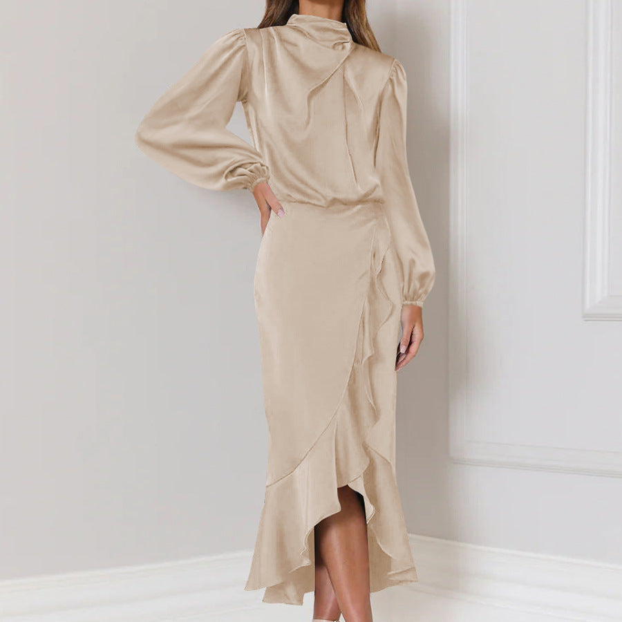 Satin Long Sleeve Fishtail Dress